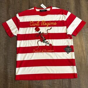 Civil Regime Red & White Striped Short Sleeve Tee